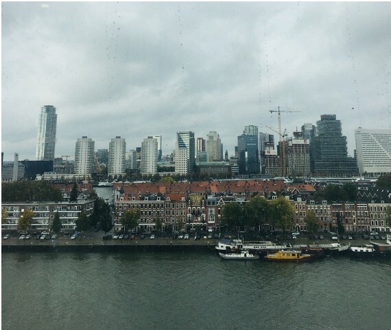Vistas de Rotterdam desde el otro lado del Erasmus Bridge