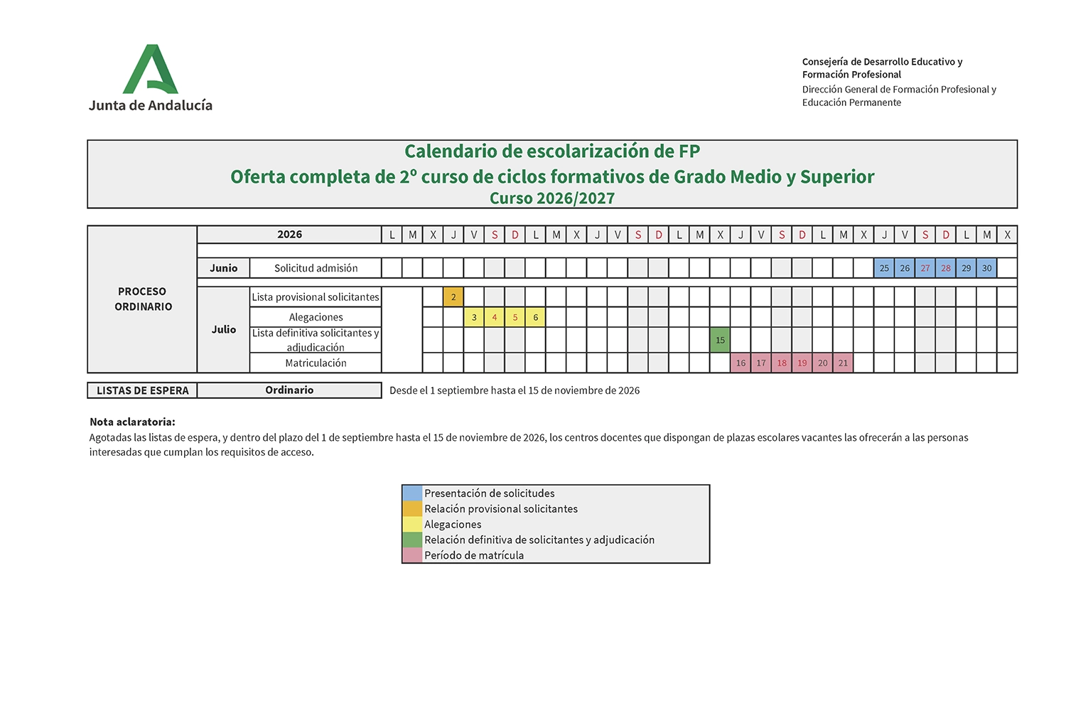 calendario fp medio y superior segundo curso